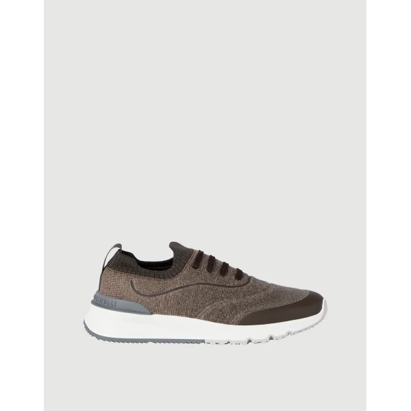 Brunello Cucinelli Knit runners with heat-bonded details in Cocoa, view 5 | Sneakers | Coveti