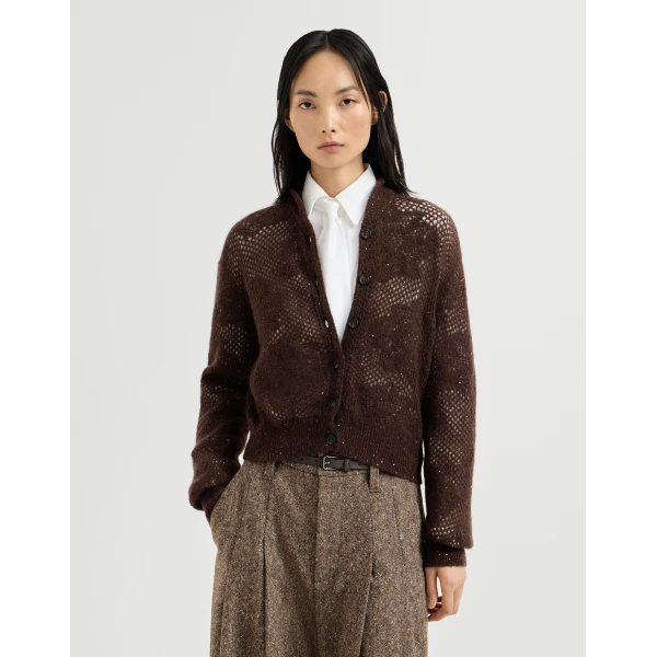 Brunello Cucinelli Lace flowers cardigan in Brown