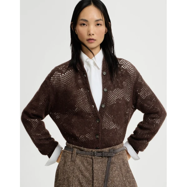 Brunello Cucinelli Lace flowers cardigan in Brown