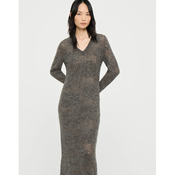 Brunello Cucinelli Lace flowers dress in Lead