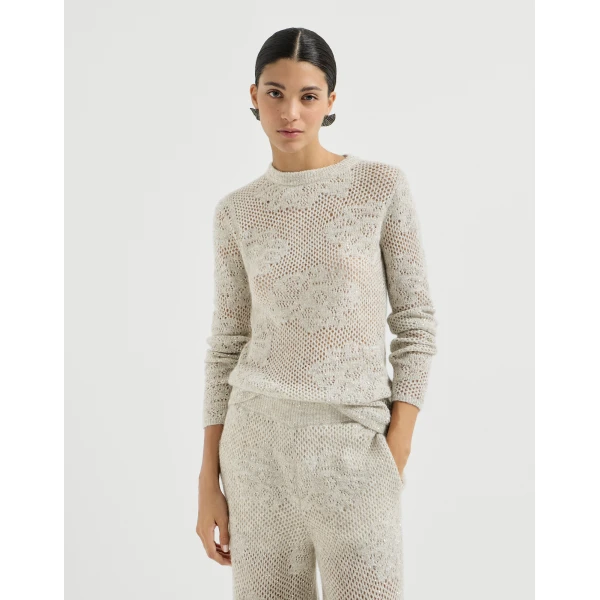 Brunello Cucinelli Lace flowers sweater in Ivory