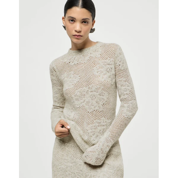 Brunello Cucinelli Lace flowers sweater in Ivory