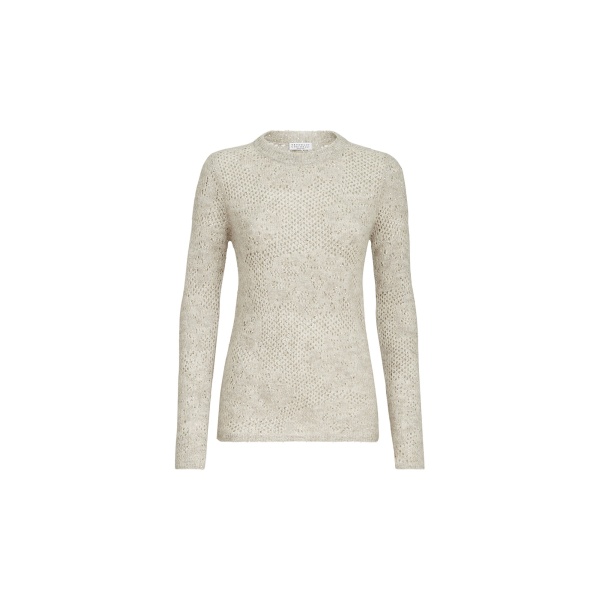 Brunello Cucinelli Lace flowers sweater in Ivory
