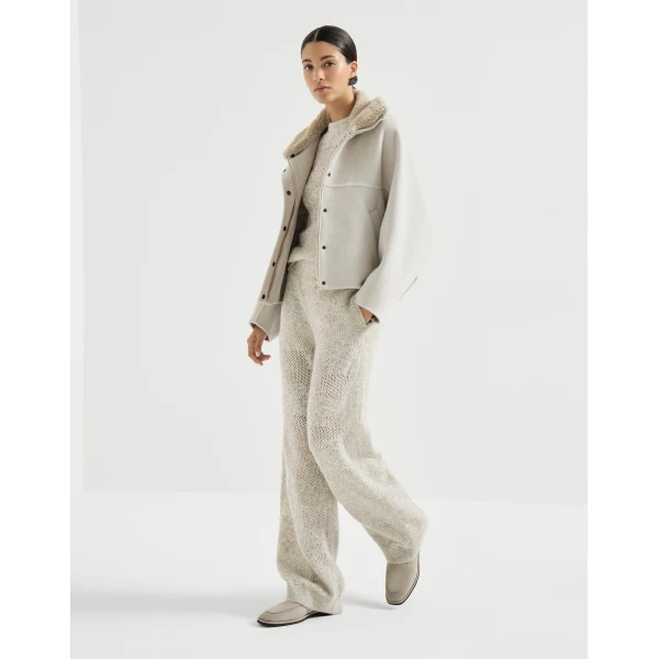 Brunello Cucinelli Lace flowers track trousers in Buff