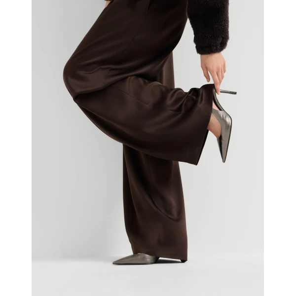 Brunello Cucinelli Lamé leather slingback heels in Bronze, view 4 | Heels | Coveti