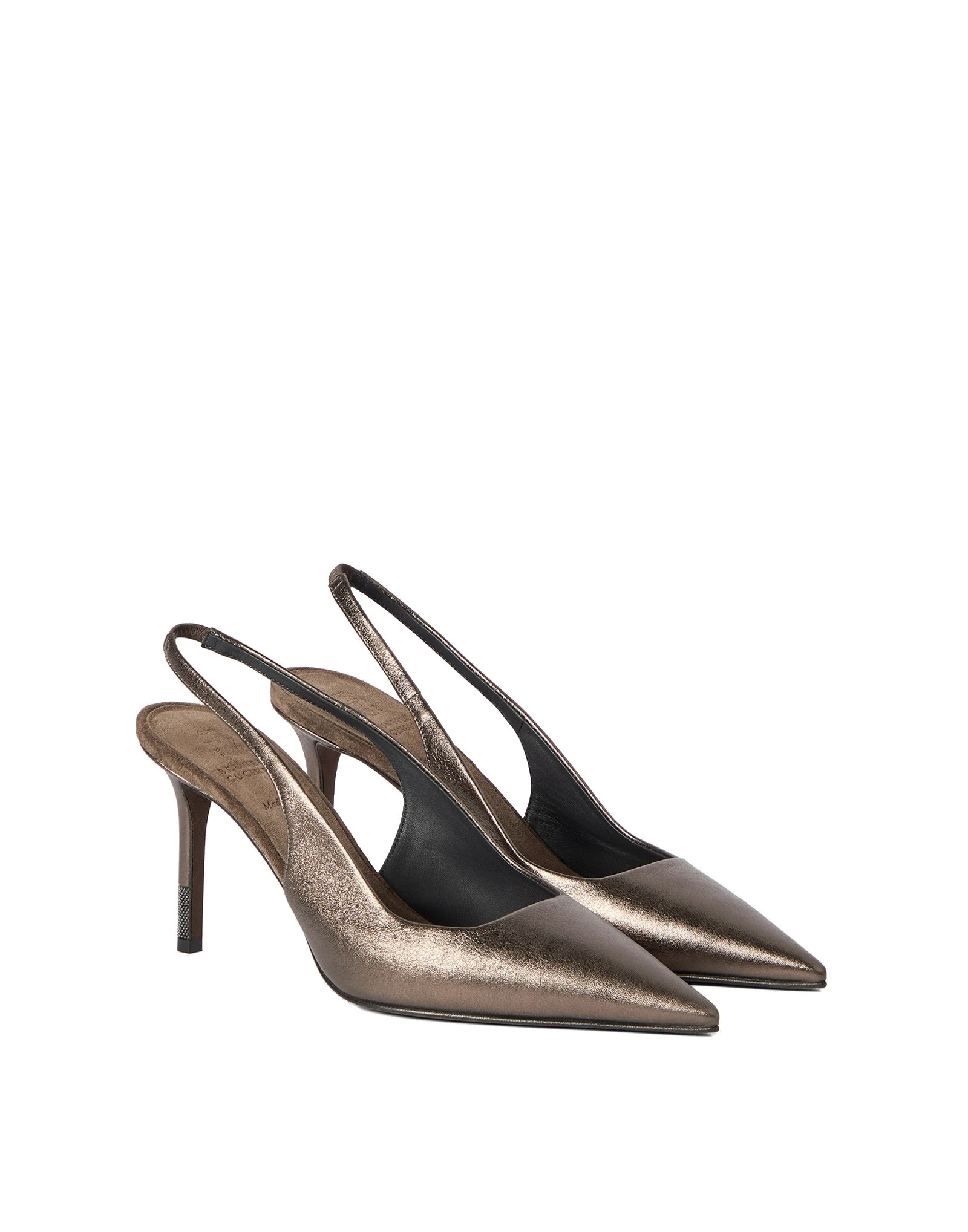 Brunello Cucinelli Lamé leather slingback heels in Bronze Brunello Cucinelli Lamé leather slingback heels in Bronze | Heels | Coveti