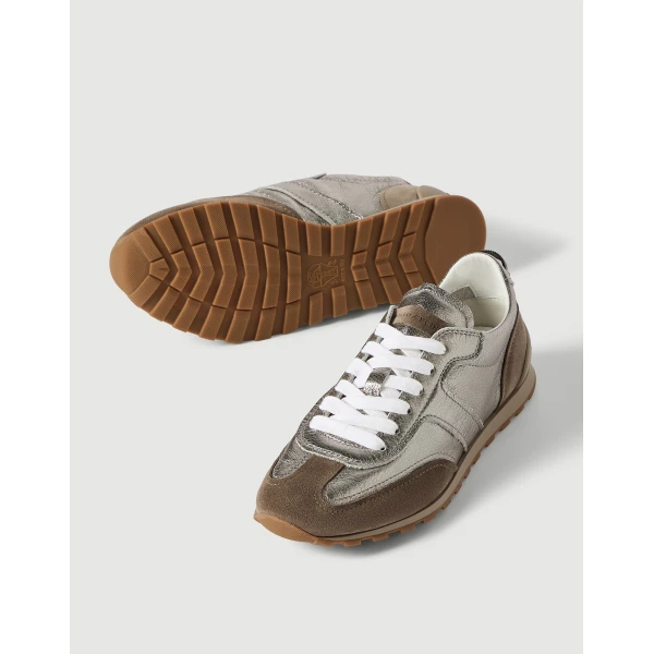Lamé calfskin and suede runners in Silver - Image 4