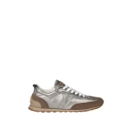 Brunello Cucinelli Lamé calfskin and suede runners in Silver