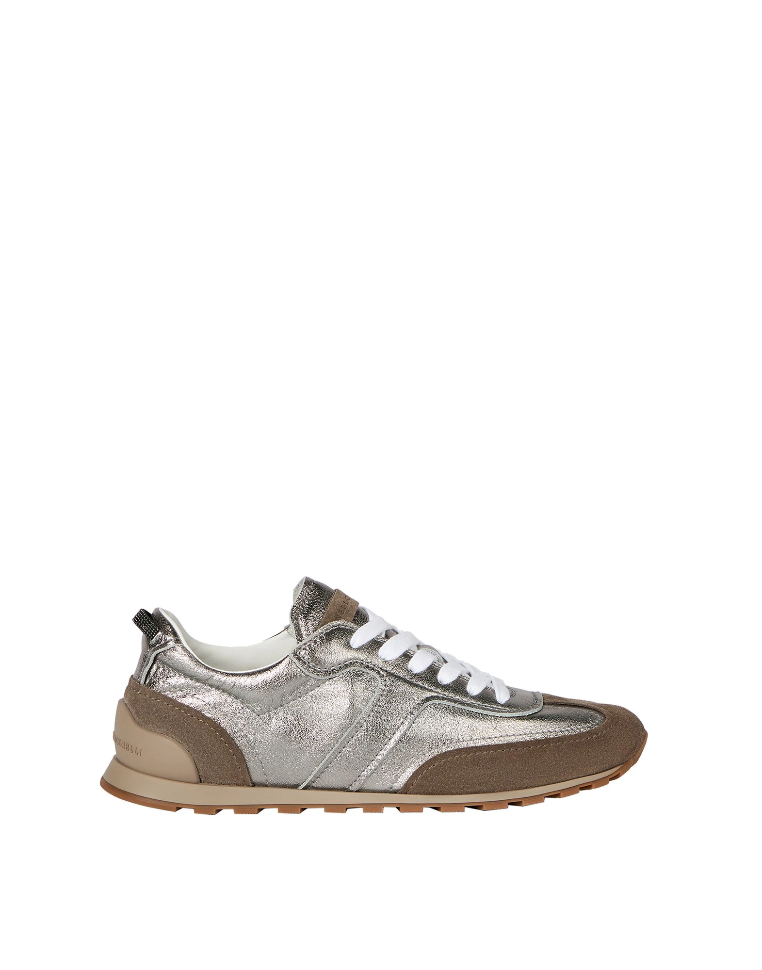 Brunello Cucinelli Lamé calfskin and suede runners in Silver | Buy Sneakers at Coveti Brunello Cucinelli Lamé calfskin and suede runners in Silver