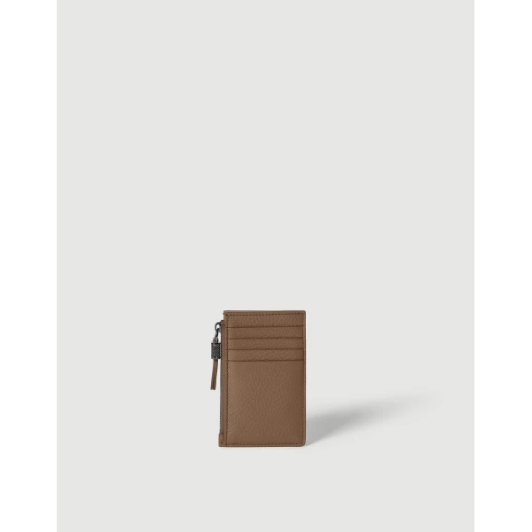 Brunello Cucinelli Leather card case in Brown Gianduia, view 2 | Wallets & Purses | Coveti