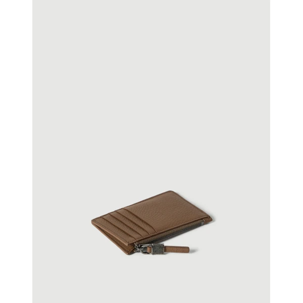 Brunello Cucinelli Leather card case in Brown Gianduia, view 3 | Wallets & Purses | Coveti