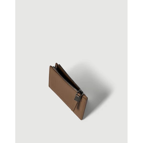 Brunello Cucinelli Leather card case in Brown Gianduia, view 4 | Wallets & Purses | Coveti