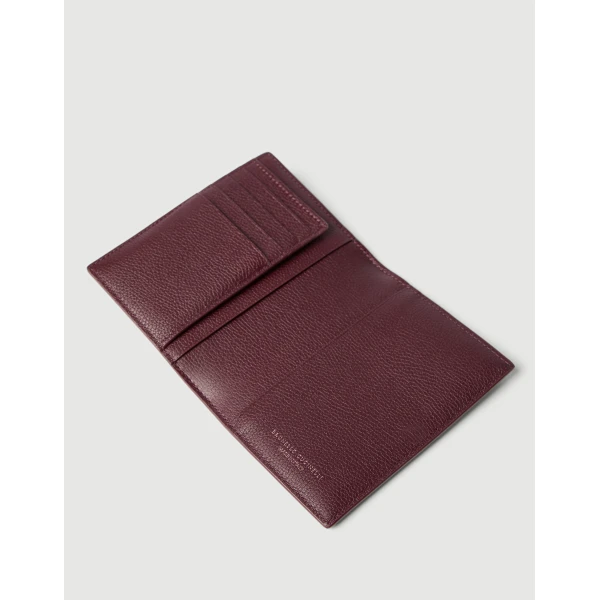 Brunello Cucinelli Leather passport holder in Amaranth, view 3 | Wallets & Purses | Coveti