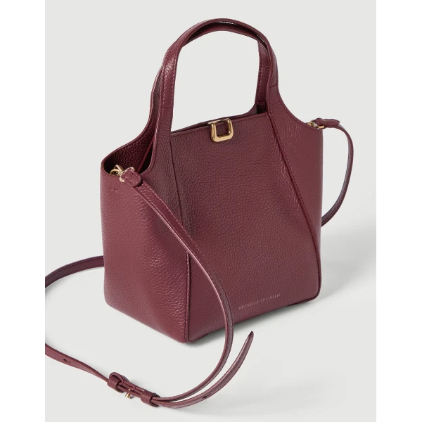 Leather sartorial small bucket bag in Burgundy - Image 3
