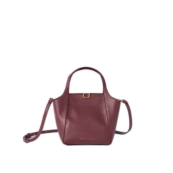 Brunello Cucinelli Leather sartorial small bucket bag in Burgundy