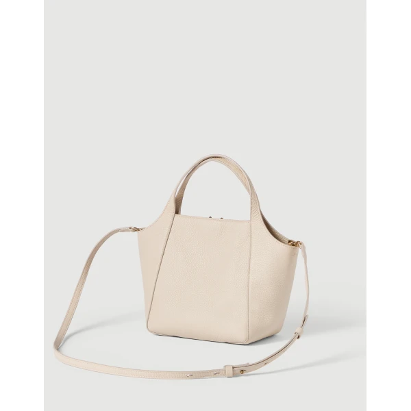 Leather sartorial small bucket bag in Ivory - Image 2