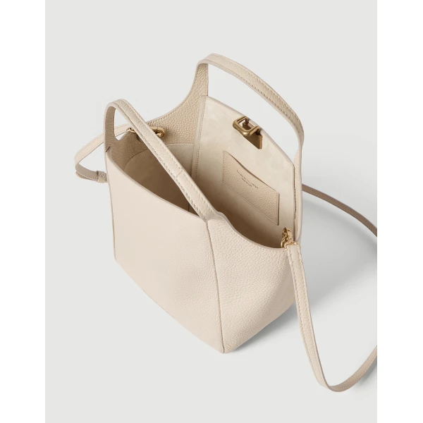 Leather sartorial small bucket bag in Ivory - Image 5
