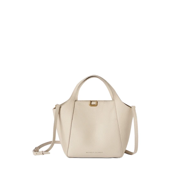 Brunello Cucinelli Leather sartorial small bucket bag in Ivory