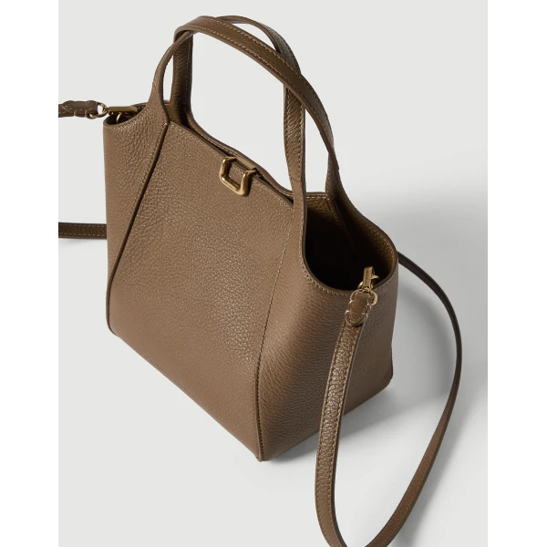 Leather sartorial small bucket bag in Mud - Image 3