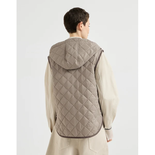 Lightweight nylon quilted vest in Light Brown - Image 3