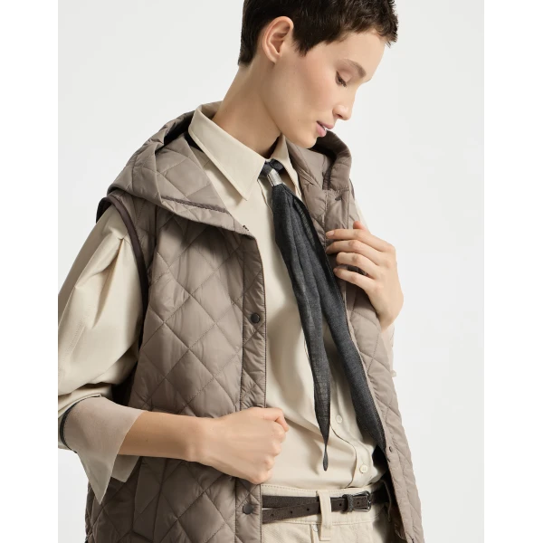 Lightweight nylon quilted vest in Light Brown - Image 5