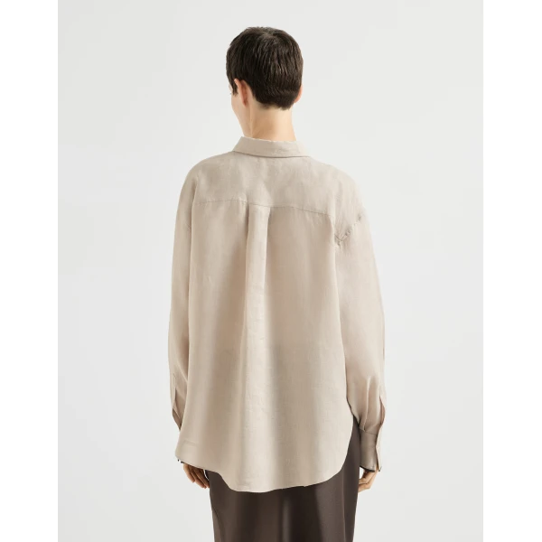 Brunello Cucinelli Linen shirt with monili in Beige, view 3 | Shirts | Coveti
