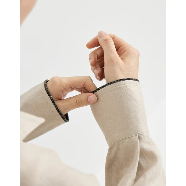 Brunello Cucinelli Linen shirt with monili in Beige, view 4 | Shirts | Coveti