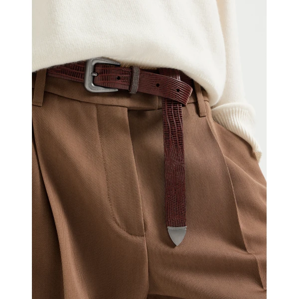 Brunello Cucinelli Lizard-effect calfskin belt in Burgundy, view 3 | Belts | Coveti