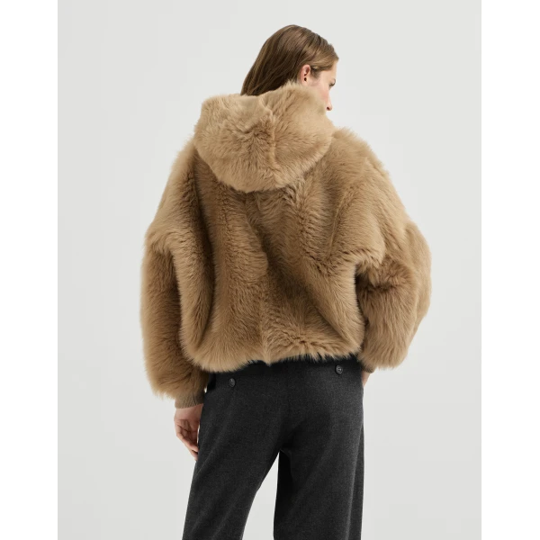 Brunello Cucinelli Lux shearling outerwear jacket in Honey, view 3 | Shearling Jackets | Coveti