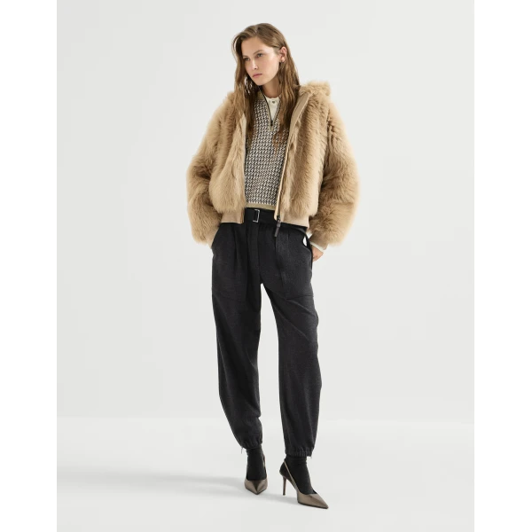 Brunello Cucinelli Lux shearling outerwear jacket in Honey, view 6 | Shearling Jackets | Coveti
