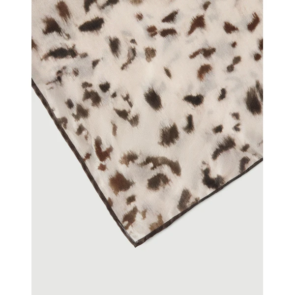 Brunello Cucinelli Lynx Print silk scarf in Beige, view 2 | Scarves | Coveti