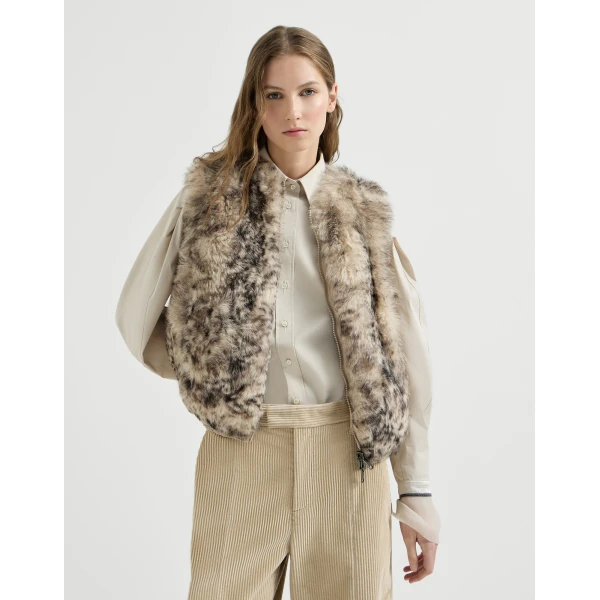 Lynx-effect shearling reversible vest in Light Brown - Image 2