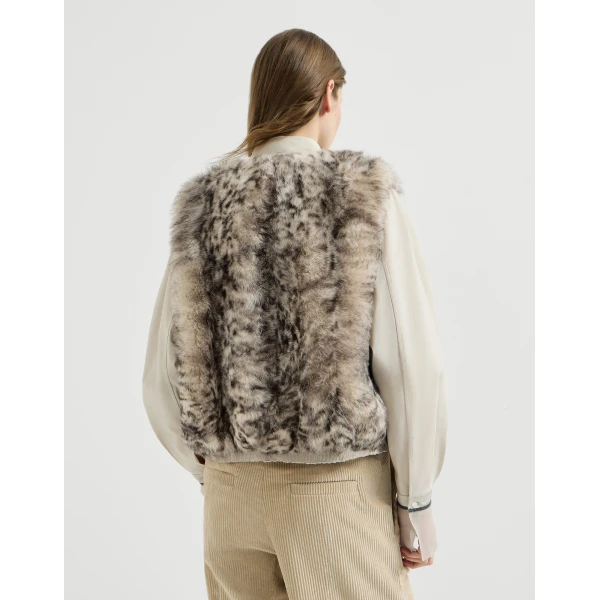 Lynx-effect shearling reversible vest in Light Brown - Image 3