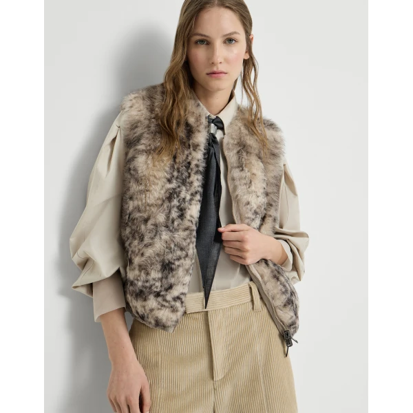 Lynx-effect shearling reversible vest in Light Brown - Image 5