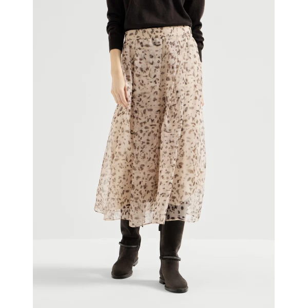 Brunello Cucinelli Lynx print organza skirt in Beige