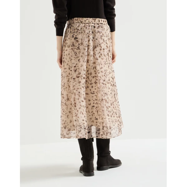 Brunello Cucinelli Lynx print organza skirt in Beige