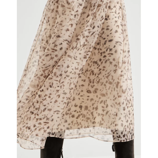 Brunello Cucinelli Lynx print organza skirt in Beige
