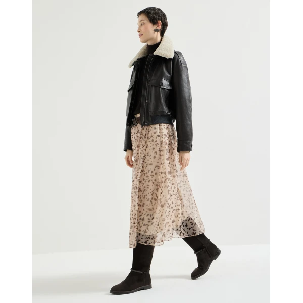 Brunello Cucinelli Lynx print organza skirt in Beige