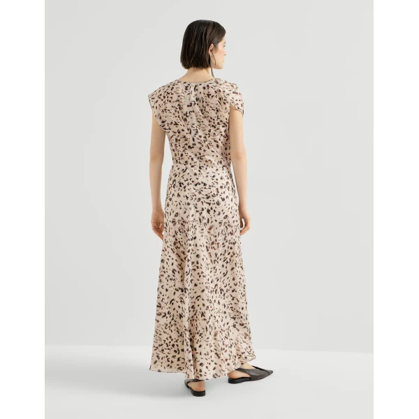 Brunello Cucinelli Lynx print pongee dress in Beige