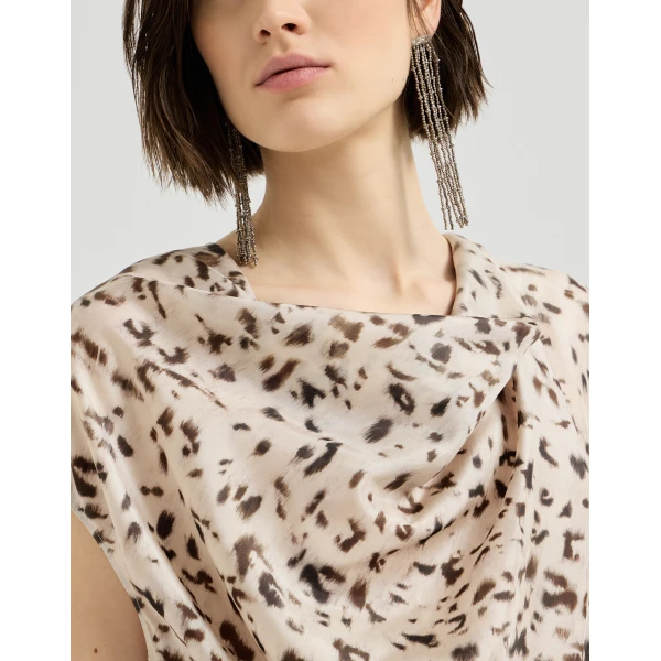 Brunello Cucinelli Lynx print pongee dress in Beige