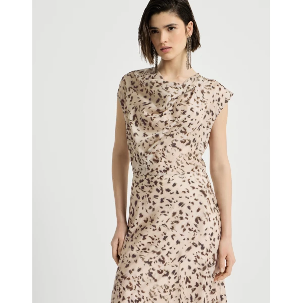Brunello Cucinelli Lynx print pongee dress in Beige
