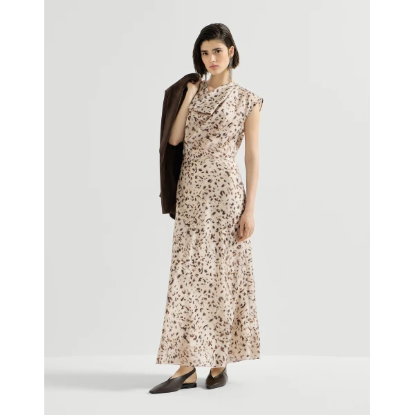 Brunello Cucinelli Lynx print pongee dress in Beige