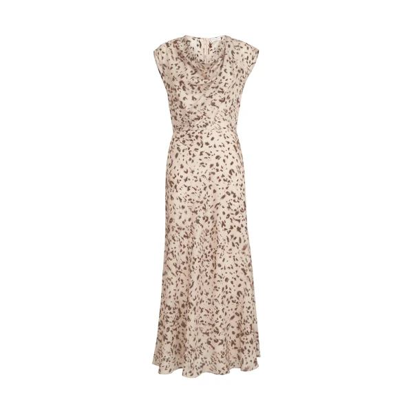Lynx print pongee dress in Beige