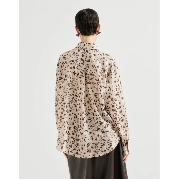 Brunello Cucinelli Lynx print pongee shirt in Beige