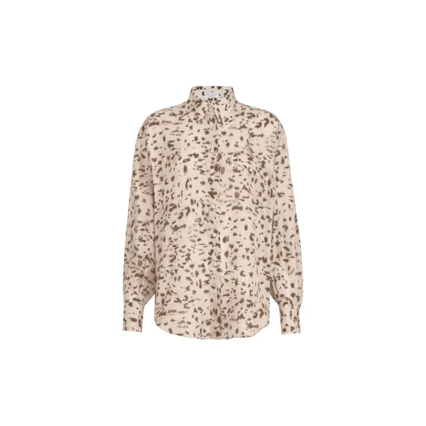 Lynx print pongee shirt in Beige