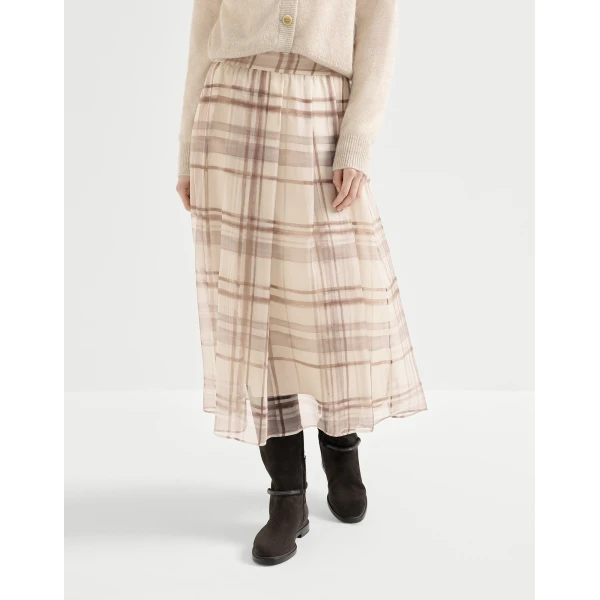 Macrocheck print pleated skirt in Beige - Image 2