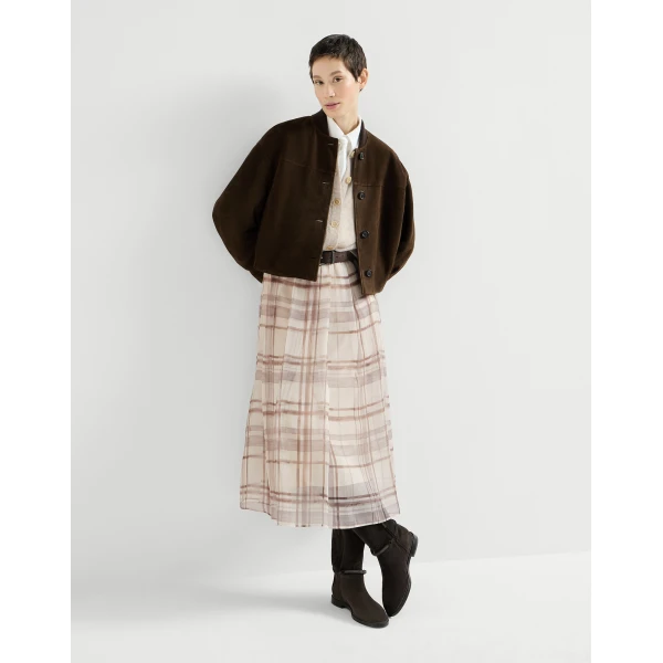 Macrocheck print pleated skirt in Beige - Image 5