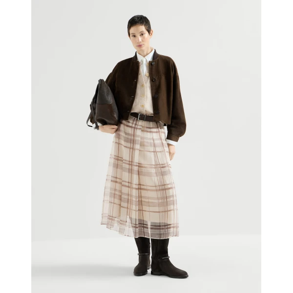 Macrocheck print pleated skirt in Beige - Image 6