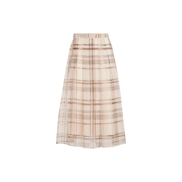Macrocheck print pleated skirt in Beige