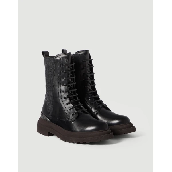 Matte calfskin and flannel boots in Black - Image 2